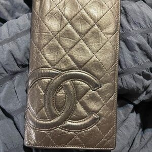 Chanel vintage cambon goldish bronze Quilted Metallic Wallet